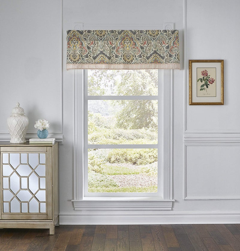 Waverly Artisanal Valances for Windows Rod Pocket Curtains for -Kitchen and Living Room, 60" x 16", Mineral - Image 1